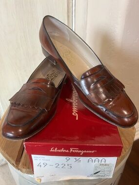 Salvatore Ferragamo Brown Leather Kiltie Penny Loafers
